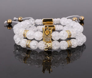 Weiß, Gold Paar Armband - König und Königin